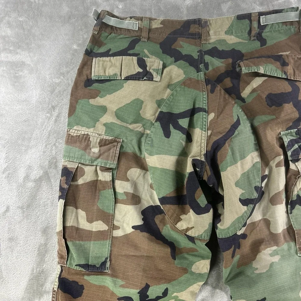 Camo Cargo Pants Mens 33x27 Green Ripstop Adjustable BDU Military Drawstring